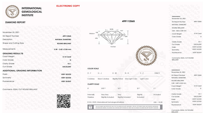IGI diamante in blister certificato taglio brillante 0,14ct colore D purezza VS 1 - Capodagli 1937
