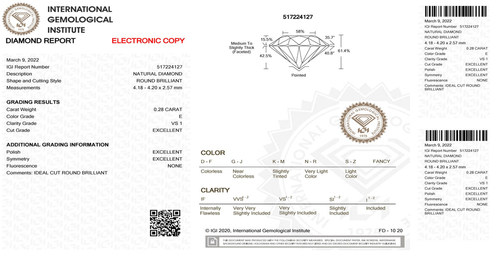 IGI diamante in blister certificato taglio brillante 0,28ct colore E purezza VS 1 - Capodagli 1937