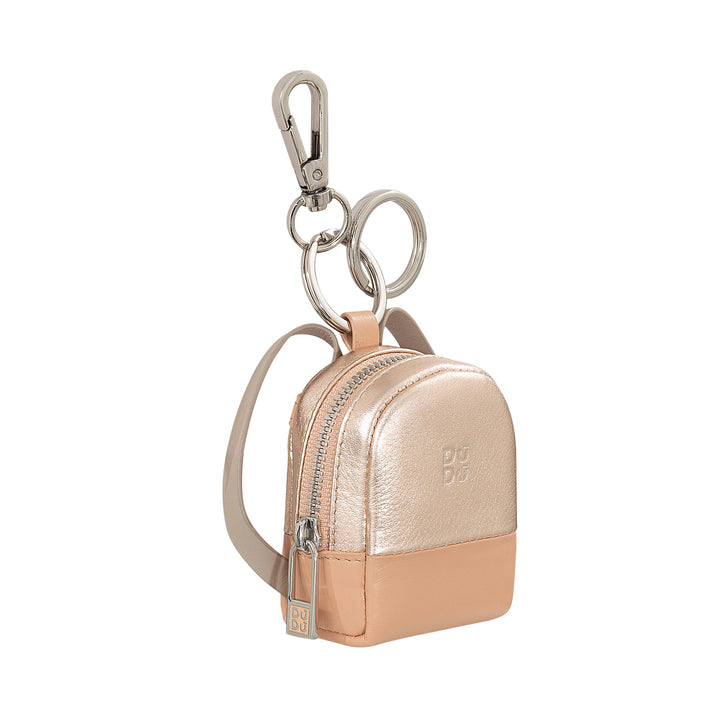 DUDU small bag boars with keychain woman in leather, design with mini backpack, zip zipper, double ring and carabiner