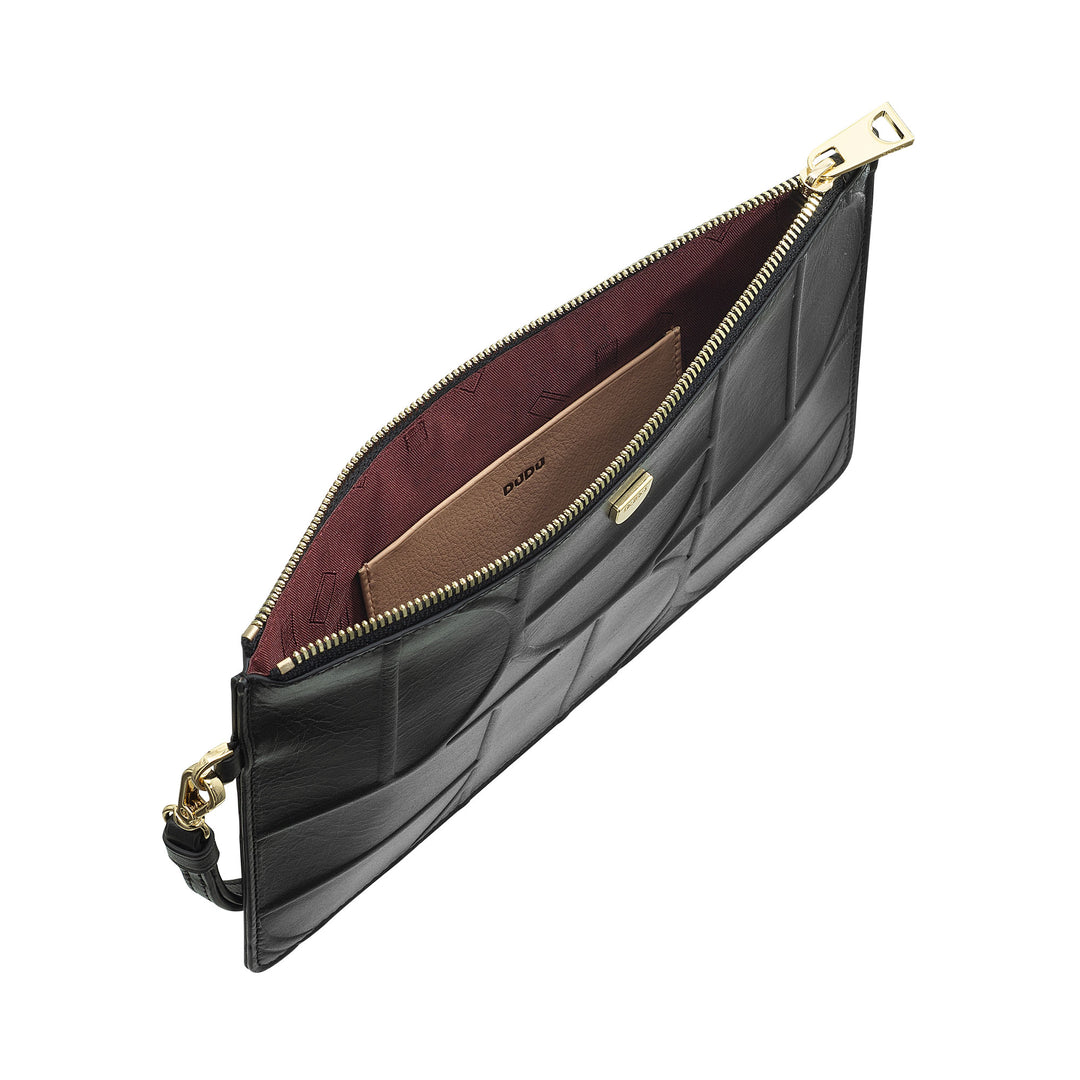 DUDU large clutch bag in wrist printed leather, hand clutch bag with lacquered - elegant, spacious and practical for cards, banknotes and coins