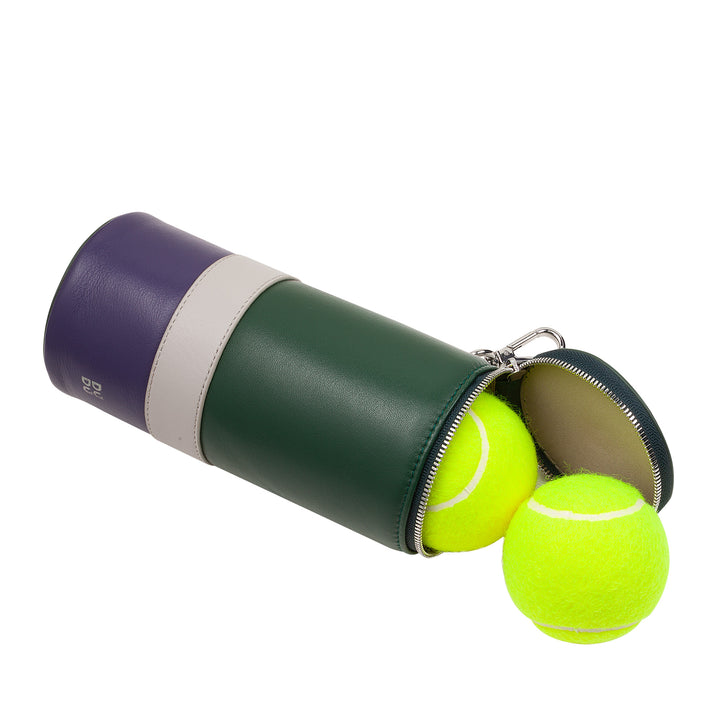 DUDU holder holder from Tennis in real leather, limited edition, 3 balls tube, zip closure, attack with carabiner