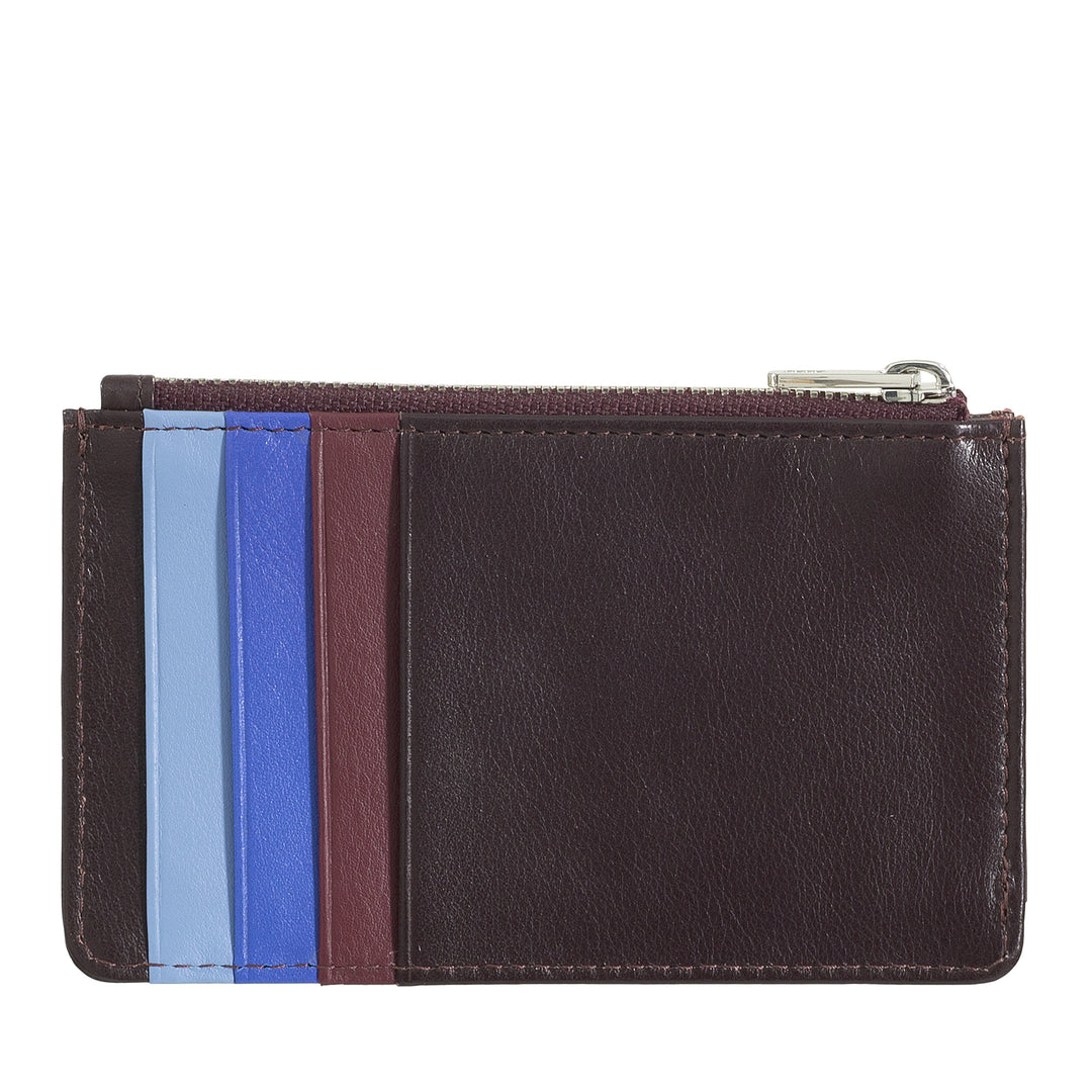 DUDU Credit Card menu holder woman in leather, small thin wallet, 4 holder tessere holder, with zipper closure