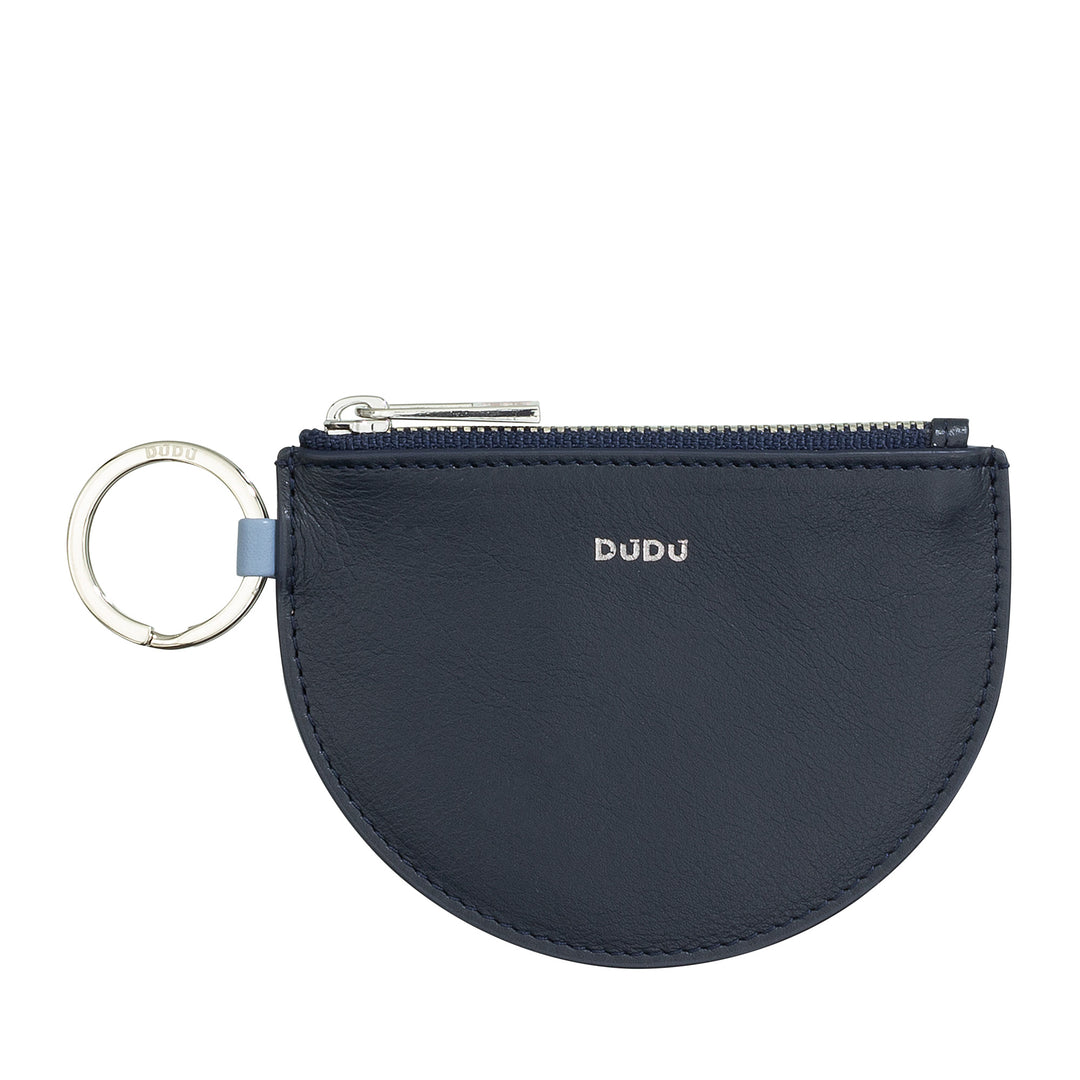 DUDU mini leather holder for women with zip zip zipper and two -color slim design keychain