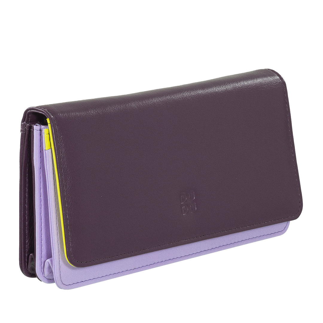 DUDU Women's Large Soft Leather Multicolor RFID Bag Wallet