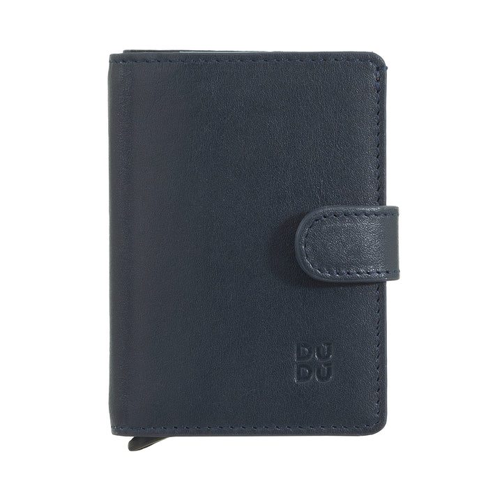 DUDU WALLE RFID MEN'S LEATHER REGISTER, Small miniwallet with aluminum cardprotector, banknotes and button closure