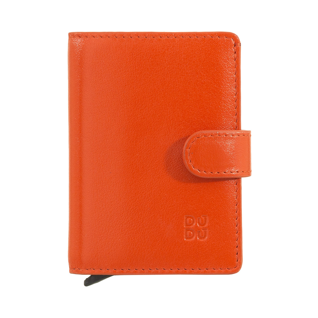 DUDU WALLE RFID MEN'S LEATHER REGISTER, Small miniwallet with aluminum cardprotector, banknotes and button closure