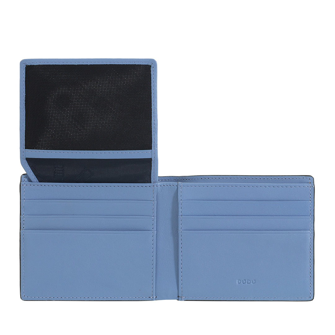 DUDU Small RFID men's portfolio in printed leather, cards holder wallets with internal flap, without front door, pocket with retina