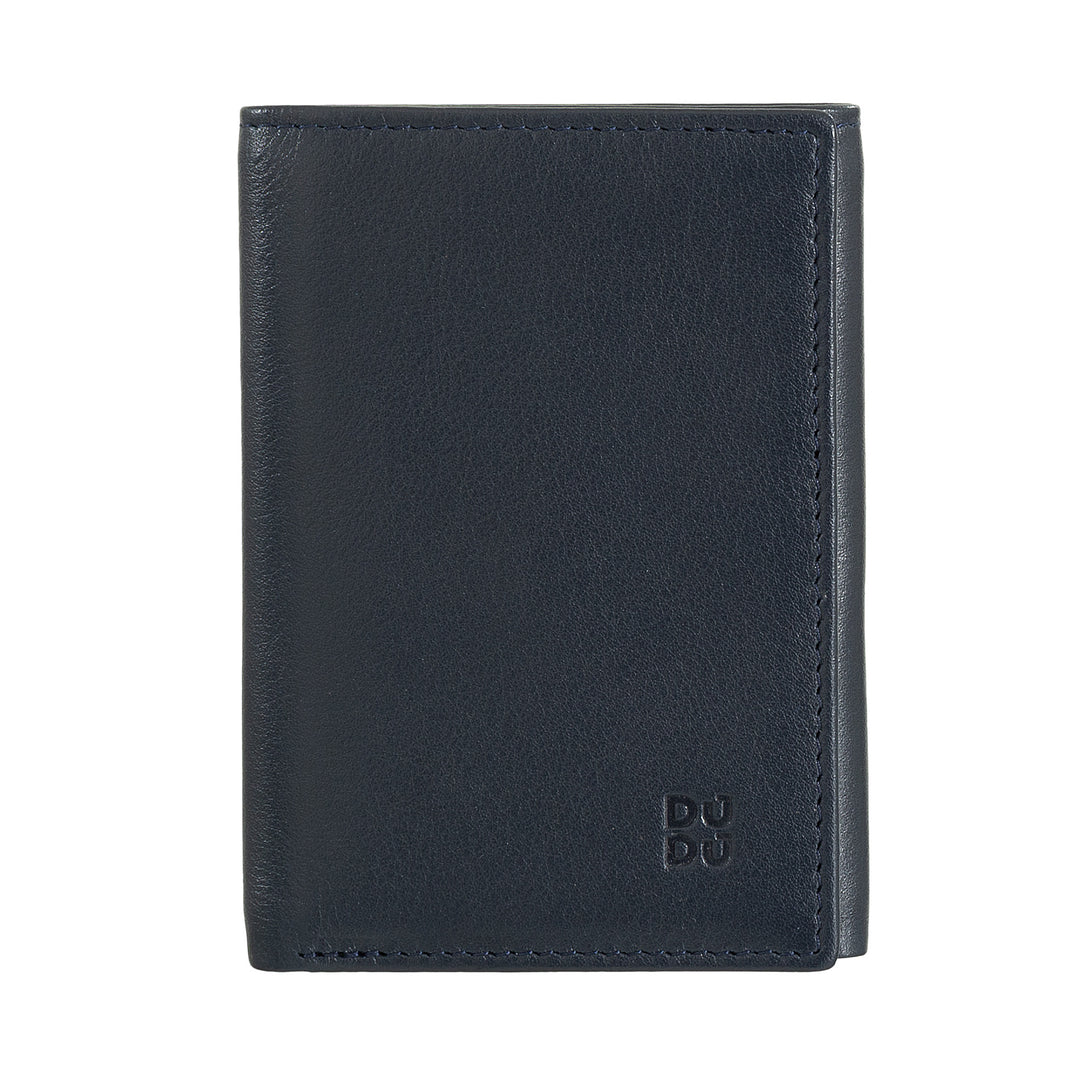 DUDU MAN WALE TRIFOLD in leather, vertical rfid cards cards with button, banknotes, multicolor door