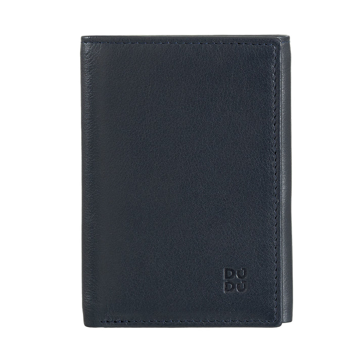 DUDU MAN WALE TRIFOLD in leather, vertical rfid cards cards with button, banknotes, multicolor door