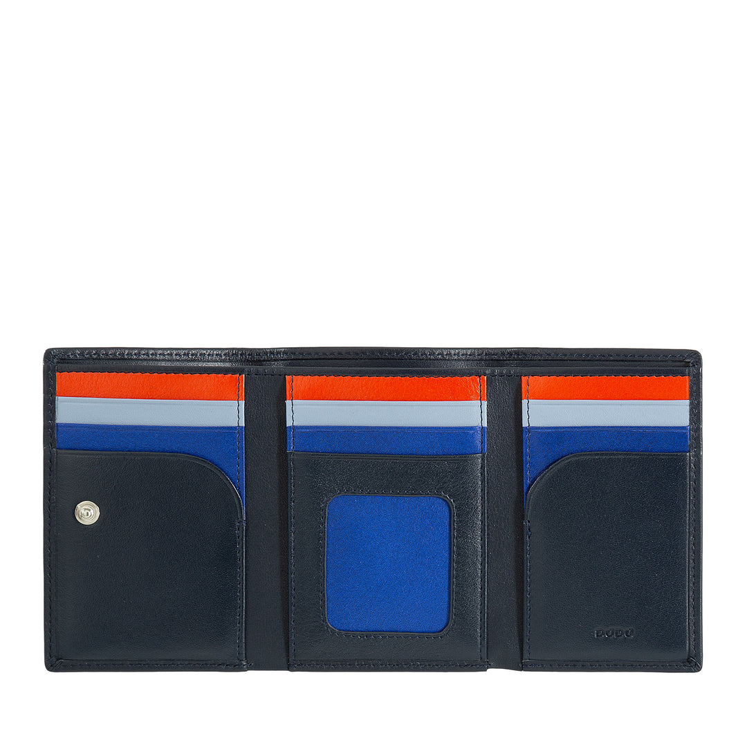 DUDU MAN WALE TRIFOLD in leather, vertical rfid cards cards with button, banknotes, multicolor door