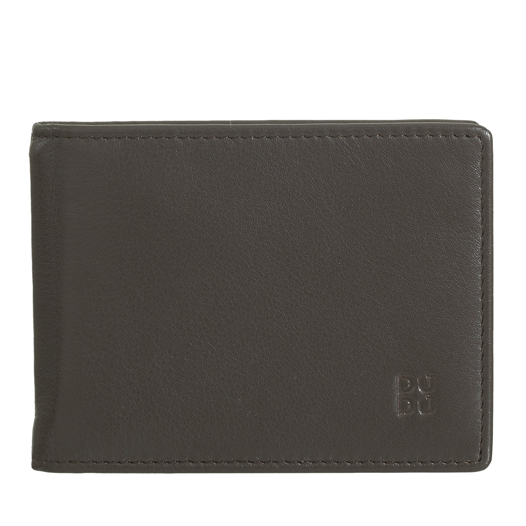 DUDU men's wallet with clip stopsoldi, small compact thin portfolio with rfid protection, credit card holder and rear zip