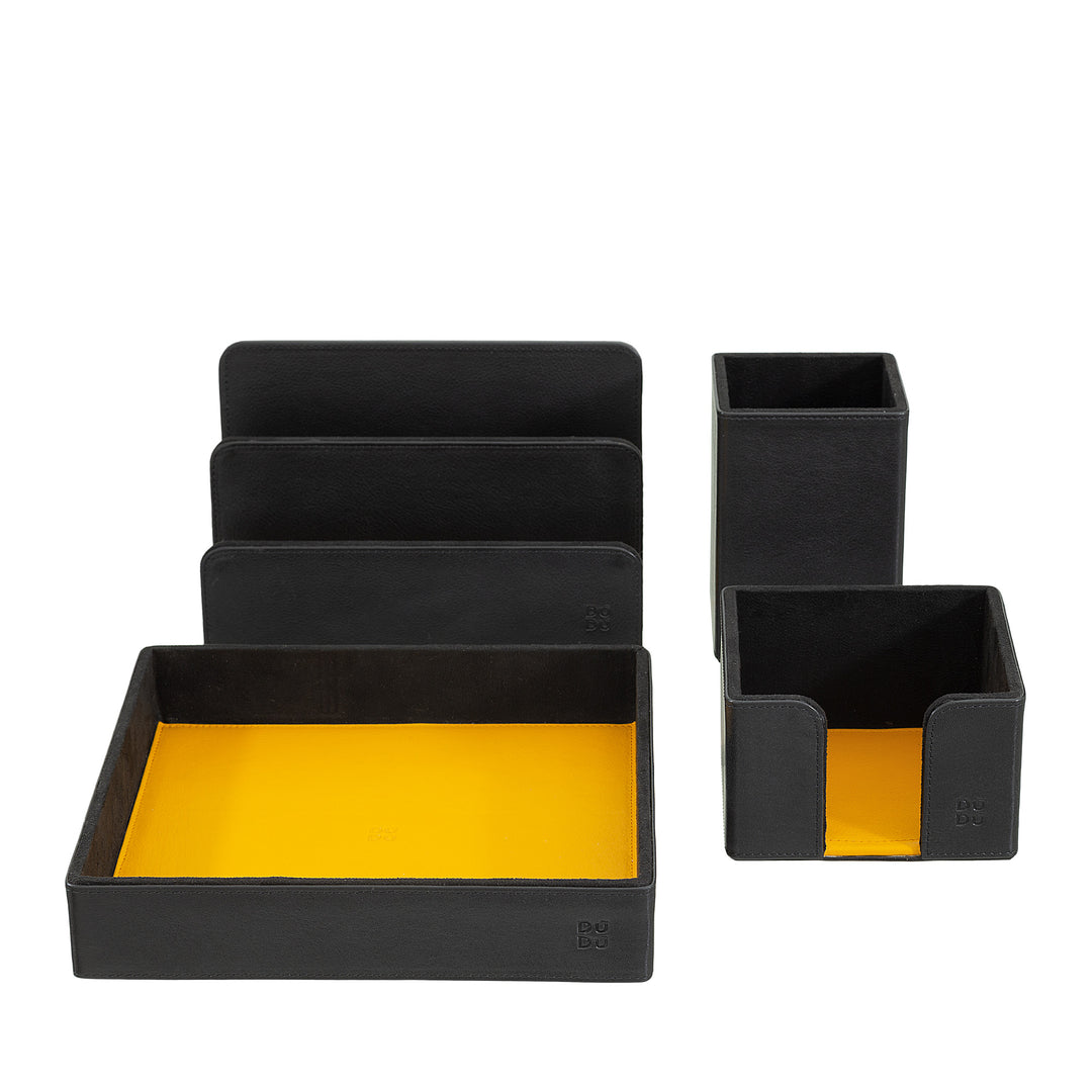 DUDU Set of Leather Desk for Office 4 Pcs With Empattered Penne Rates Road Letters Block Notes