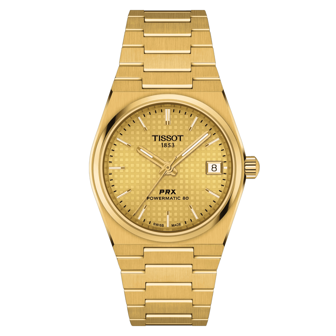 Tissot orologio PRX Powermatic 80 35mm champagne automatico acciaio finitura PVD oro giallo T137.207.33.021.00 - Capodagli 1937