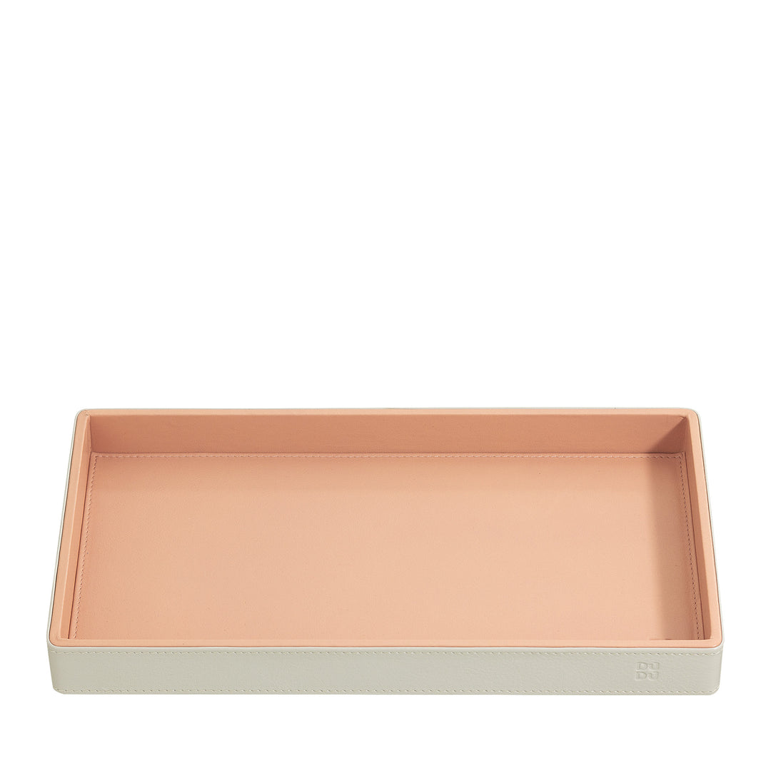 DUDU wooden storage tray covered in real leather, decorative tray for the house, 27 x 15 cm, home design accessory