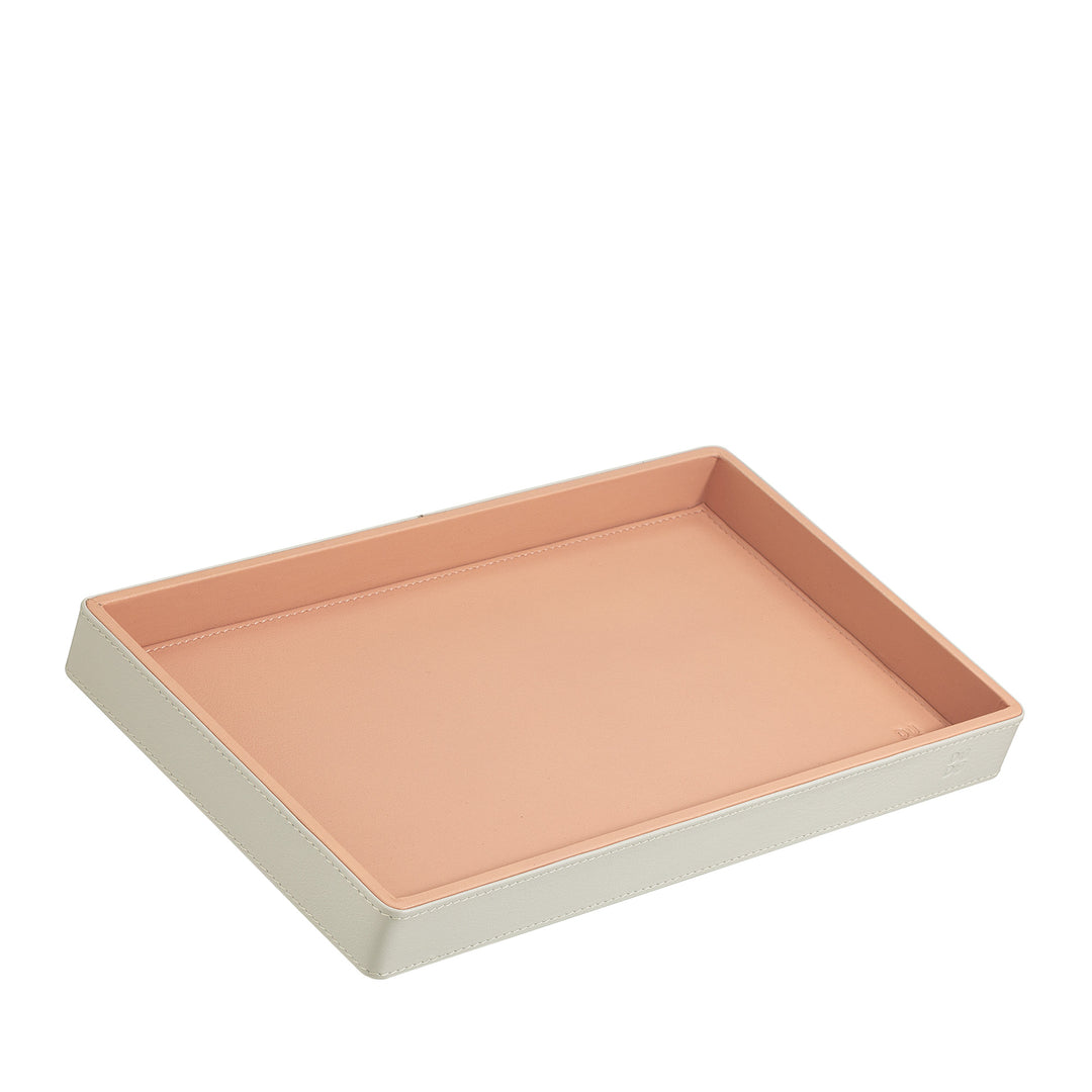 DUDU wooden storage tray covered in real leather, decorative tray for the house, 27 x 15 cm, home design accessory