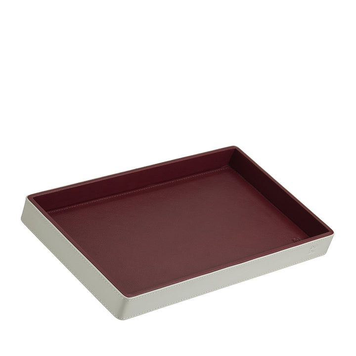 DUDU wooden storage tray covered in real leather, decorative tray for the house, 27 x 15 cm, home design accessory