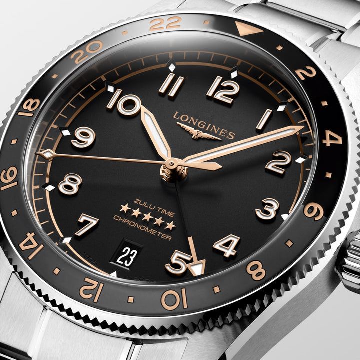 Longines Watch Spirit Zulu Time 39 мм черная автоматическая сталь L3.802.4.50.6