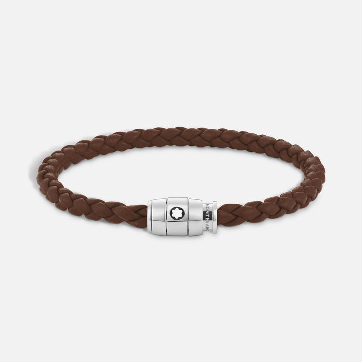 Montblanc steel bracelet with 3 rings and leather Meisterstück brown Fulvo size M 13600163