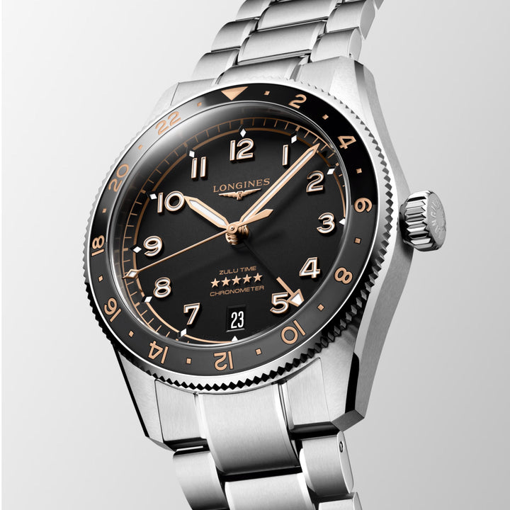 Longines Watch Spirit Zulu Time 39 мм черная автоматическая сталь L3.802.4.50.6