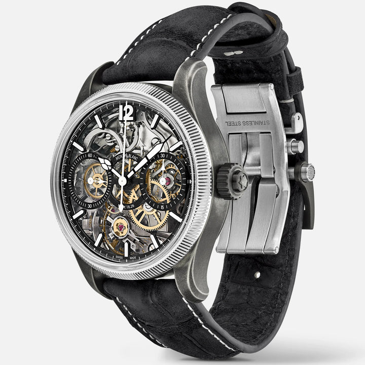 Montblanc Watch 1858 Представленный секретный Minerva Monopusher Chronograph Limited Edition - 88 образцов 43 -мм ручной шлюп Сталь 131155