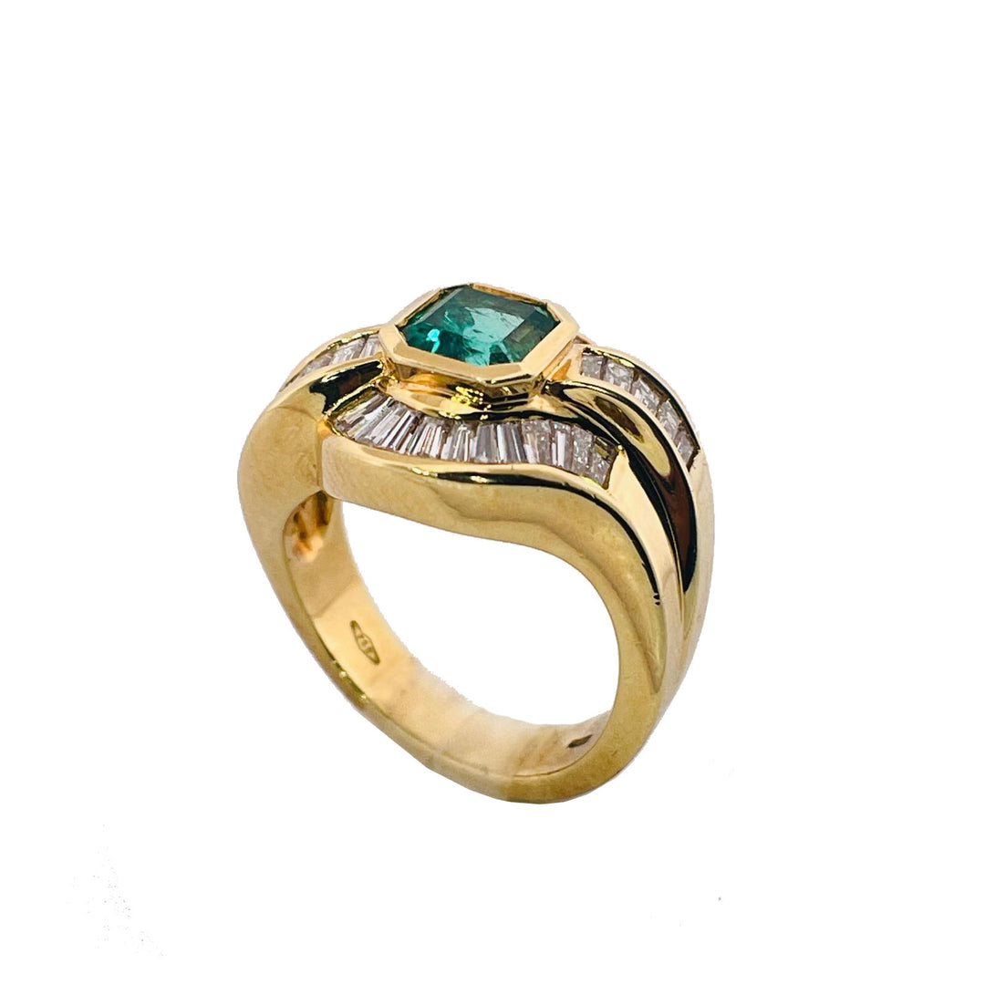 Sponge ring 18kt yellow gold diamond emerald 0074AG