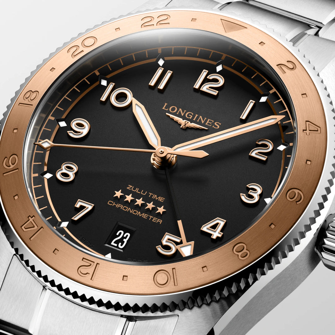 LONGINES Watch Spirit Zulu Time 1925 39mm Black Automatic Gold Steel L3.803.5.53.6