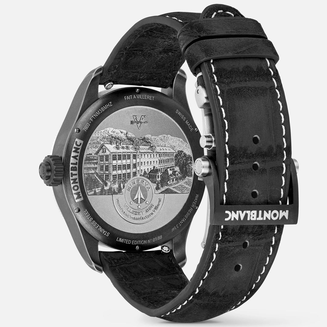 Montblanc Watch 1858 Представленный секретный Minerva Monopusher Chronograph Limited Edition - 88 образцов 43 -мм ручной шлюп Сталь 131155