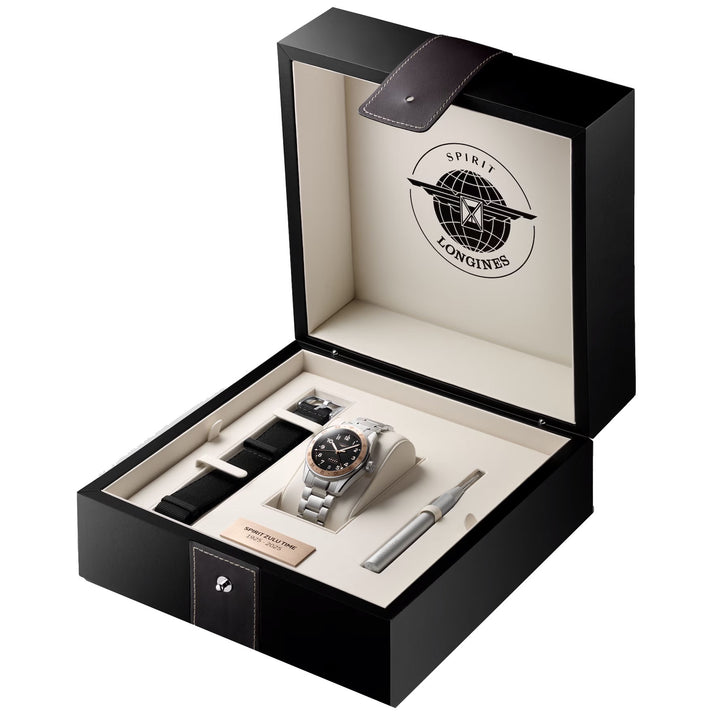 LONGINES Watch Spirit Zulu Time 1925 39mm Black Automatic Gold Steel L3.803.5.53.6