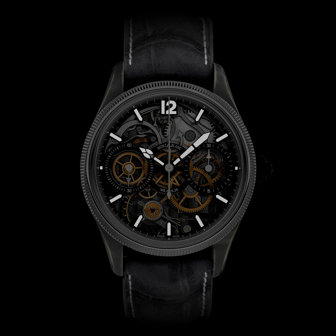 Montblanc Watch 1858 Представленный секретный Minerva Monopusher Chronograph Limited Edition - 88 образцов 43 -мм ручной шлюп Сталь 131155