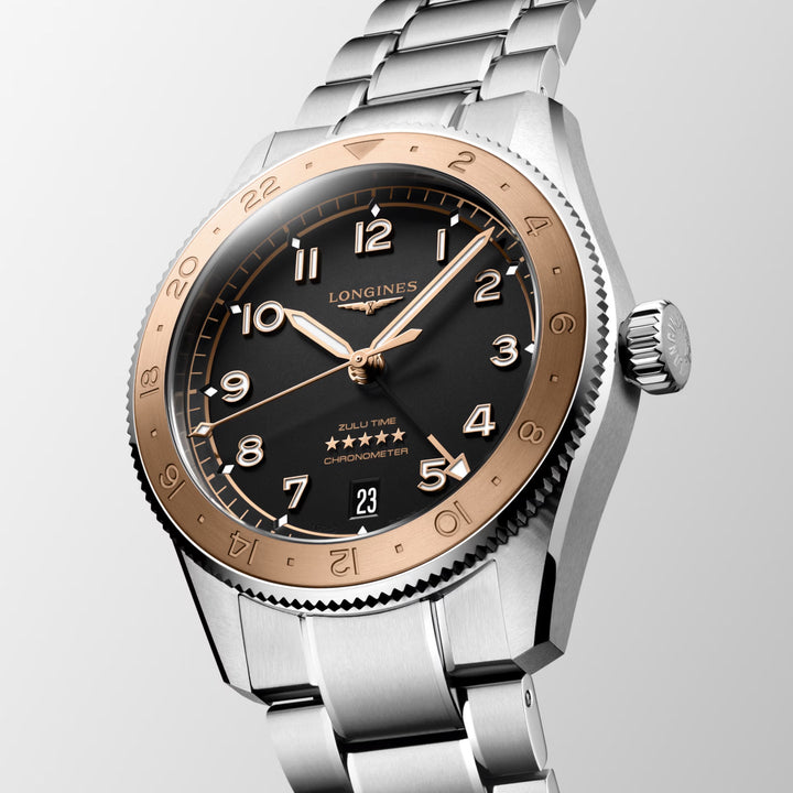 LONGINES Watch Spirit Zulu Time 1925 39mm Black Automatic Gold Steel L3.803.5.53.6