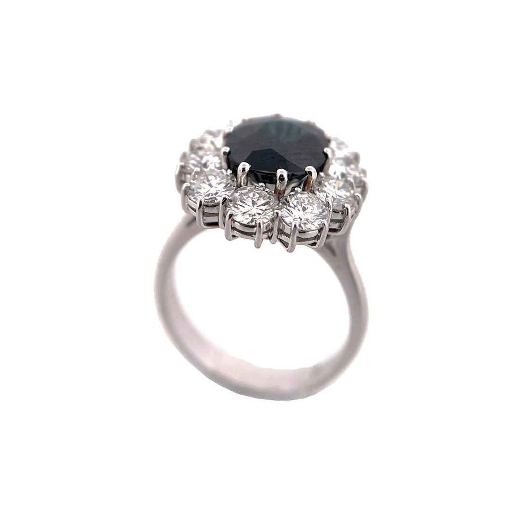 Sponge Ring Flower 18kt gold diamond sapphire 0009AG