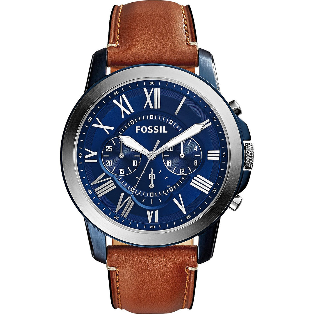 Fossil часы Грант Chrono 44 мм синий кварцевый стальной отделки PVD синий FS5151