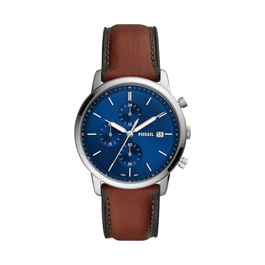 Минималист часы Fossil Chrono 42mm синий кварцевый стальной FS5850
