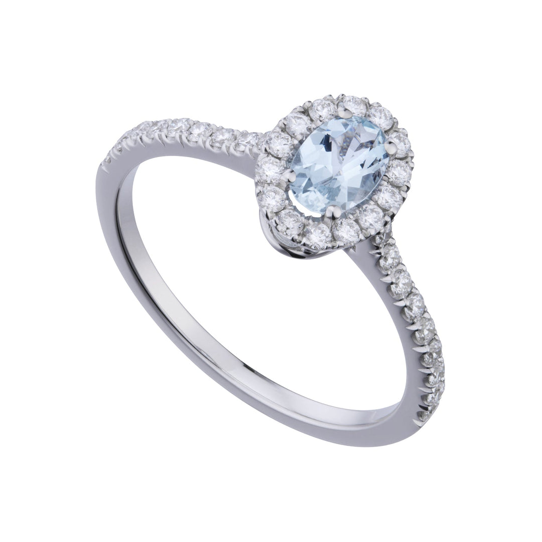 Golay Aquamarine Ring Oval and Diamonds