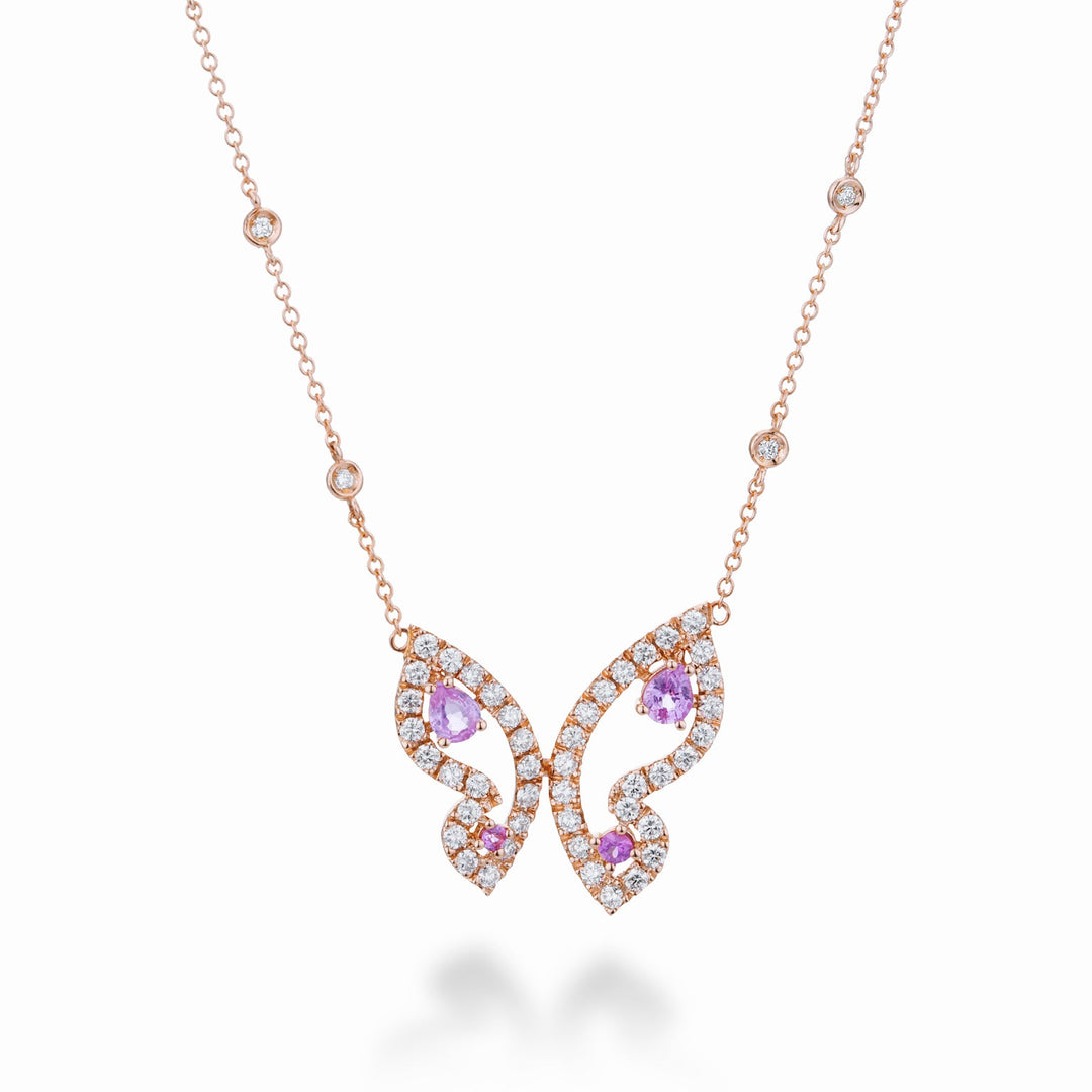 Кулон «Маленькая бабочка» с розовыми сапфирами и бриллиантами