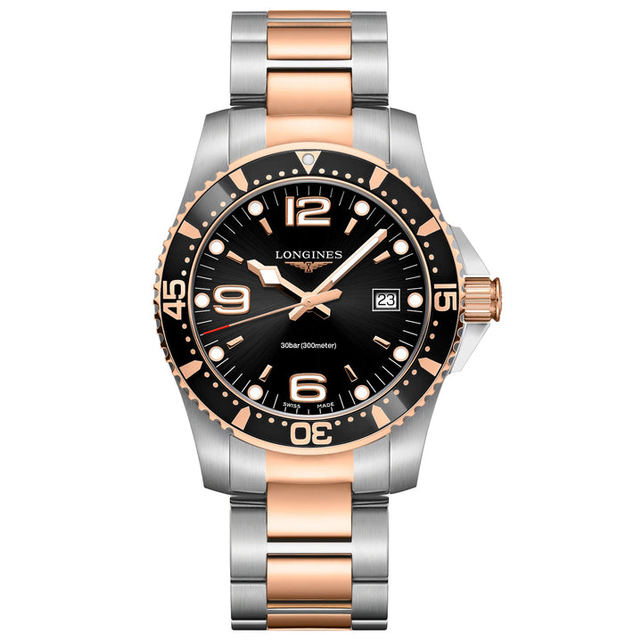 Longines часы HydroConquest 41mm черный кварцевый стальной отделка PVD розовое золото L3.740.3.58.7