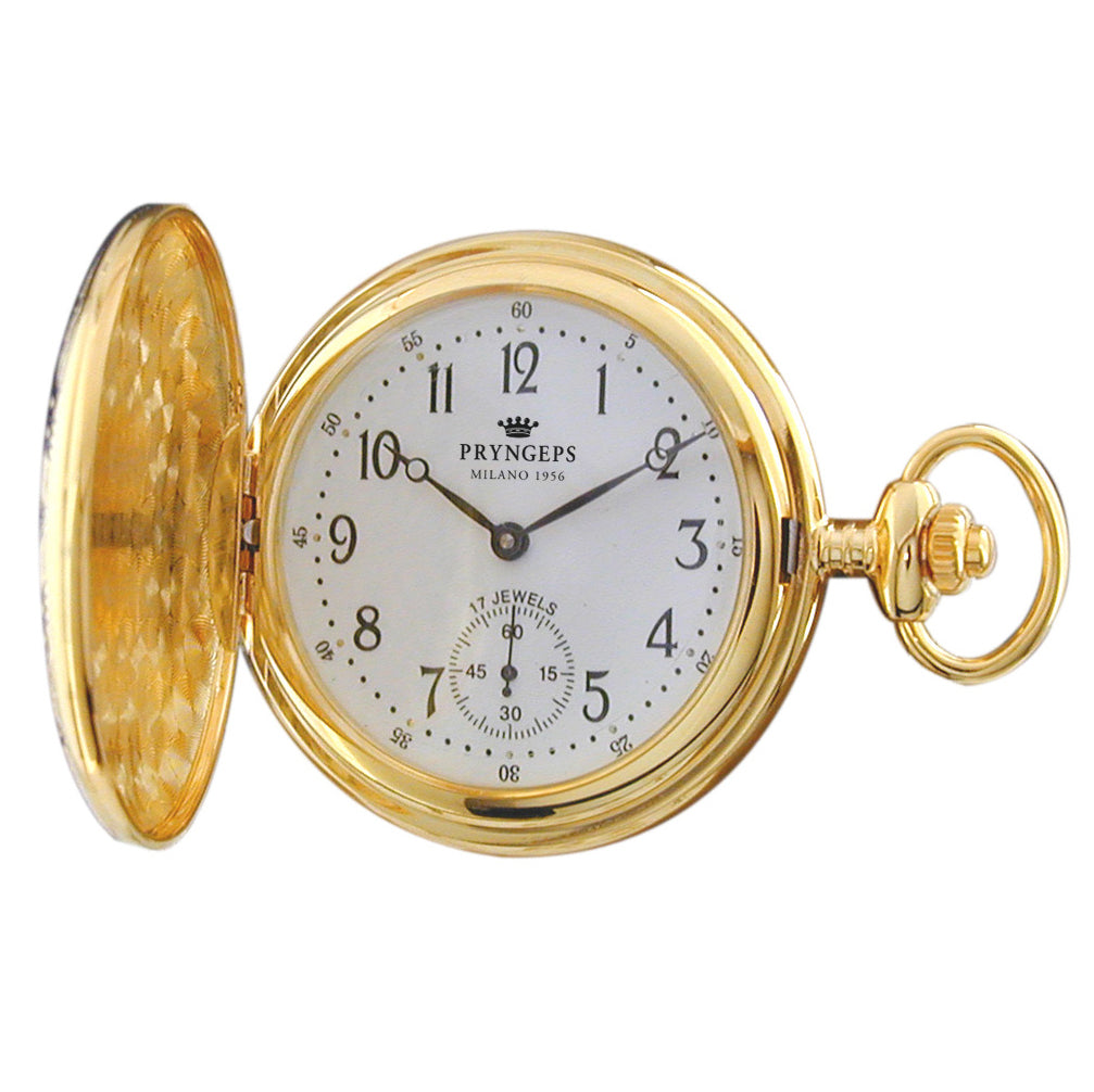 Pryngeps карманные часы 48 мм белый ручной намотки стали отделка PVD желтого золота T085L