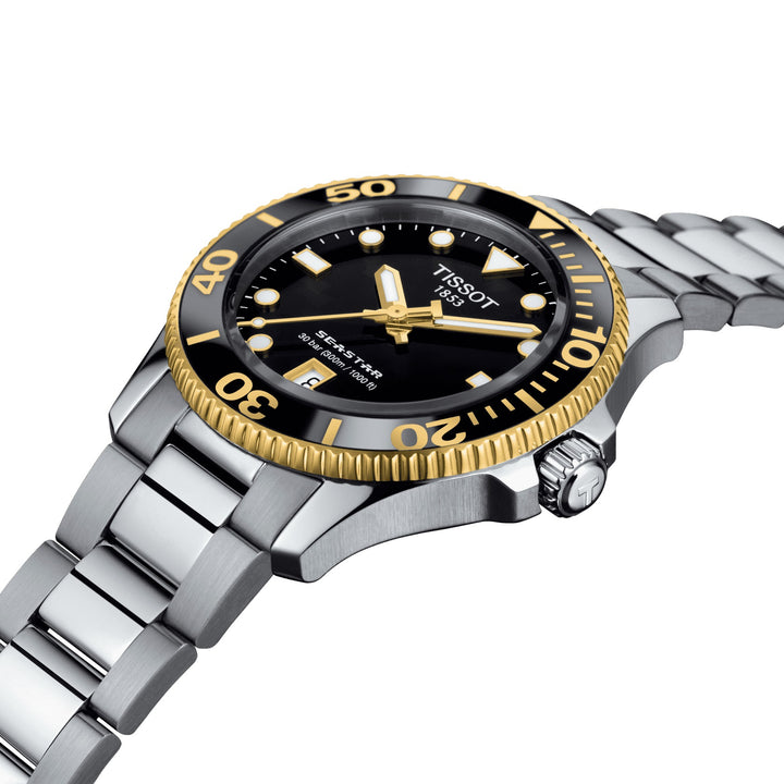 Часы Tissot Seastar 1000 36mm черный кварцевый стальной PVD желтое золото T120.211.051.00