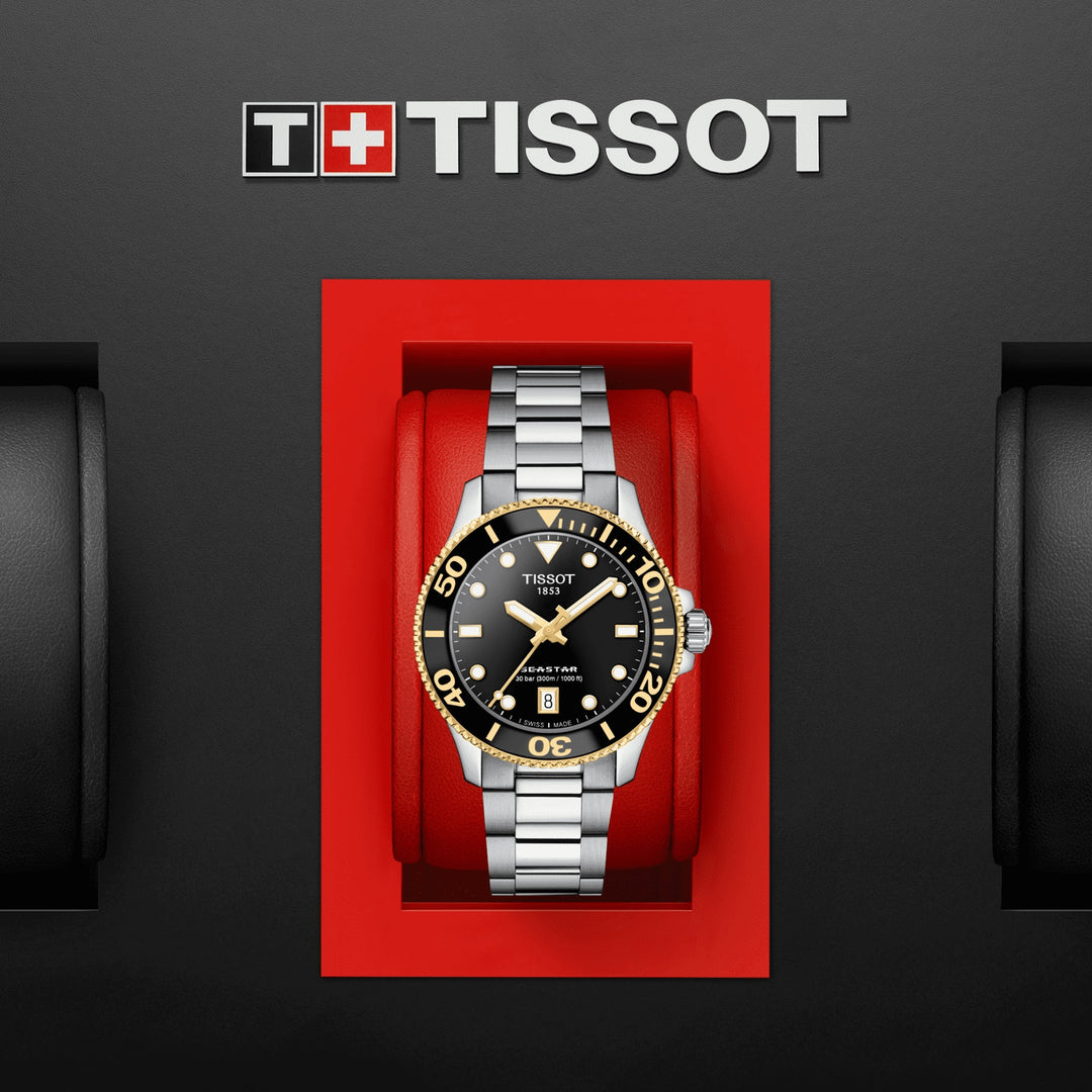 Часы Tissot Seastar 1000 36mm черный кварцевый стальной PVD желтое золото T120.211.051.00