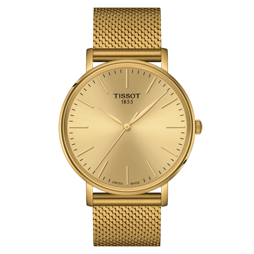 Часы Tissot Everytime Gent 40mm Champagne Кварцевая сталь PVD Желтое золото T143.410.33.021.00