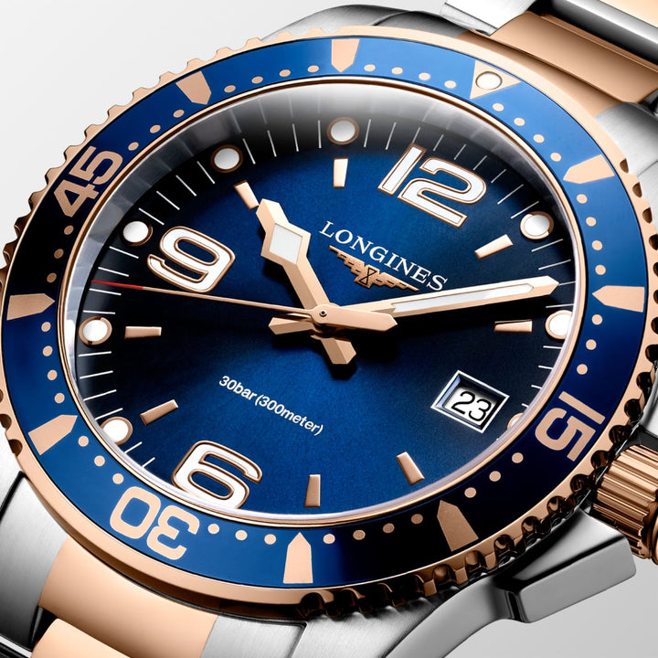 Longines часы HydroConquest 41mm синий кварцевый стальной отделка PVD розовое золото L3.740.3.98.7