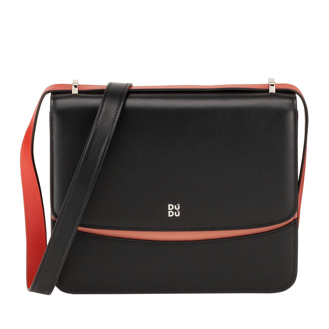 DuDu Женская сумка через плечо из кожи Made in Italy, Жесткая сумка с элегантным дизайном с 2-х отсеками
