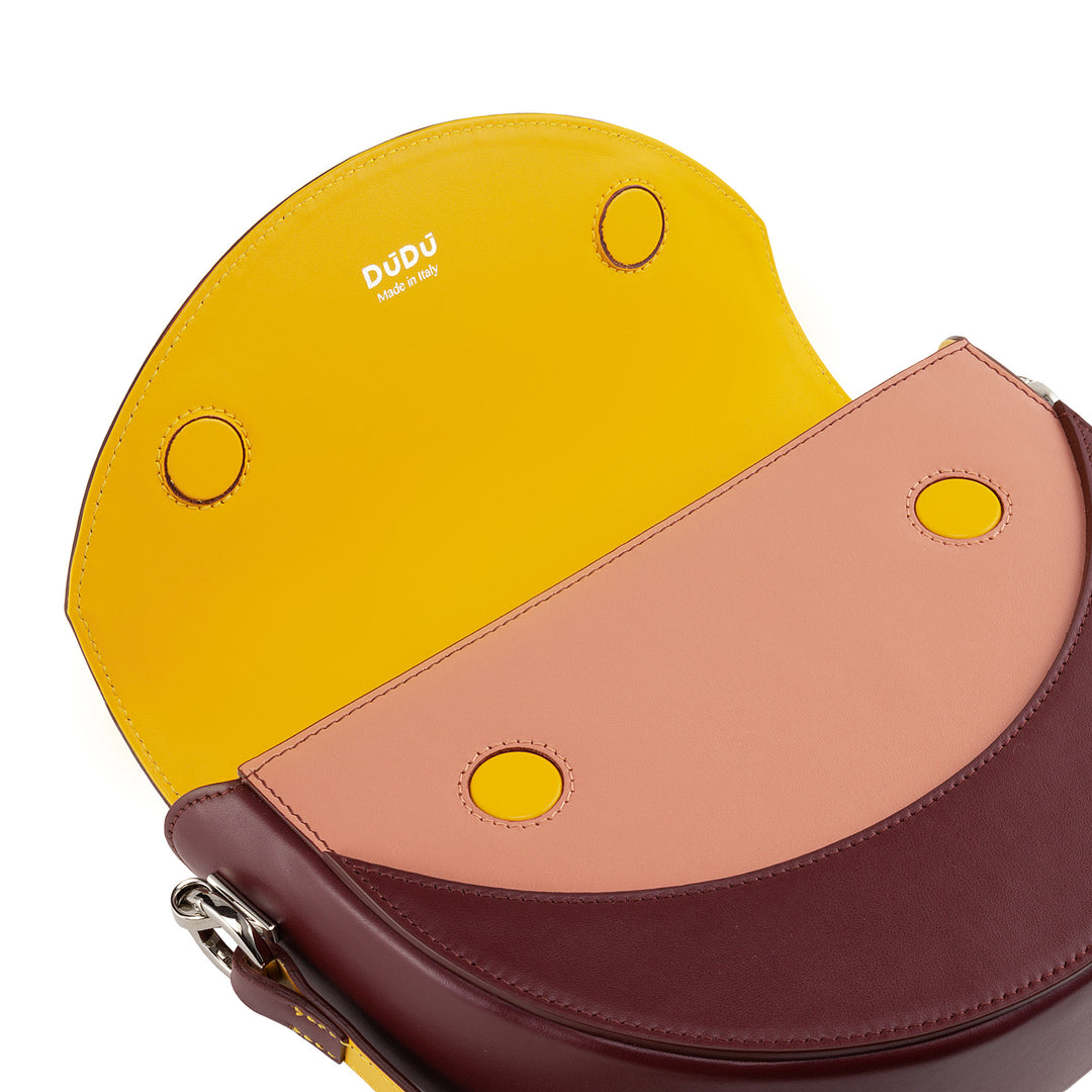 DuDu Женская сумка через плечо Жесткий полумесяц из кожи Made in Italy с двойным плечевым ремнем и магнитным застежкой