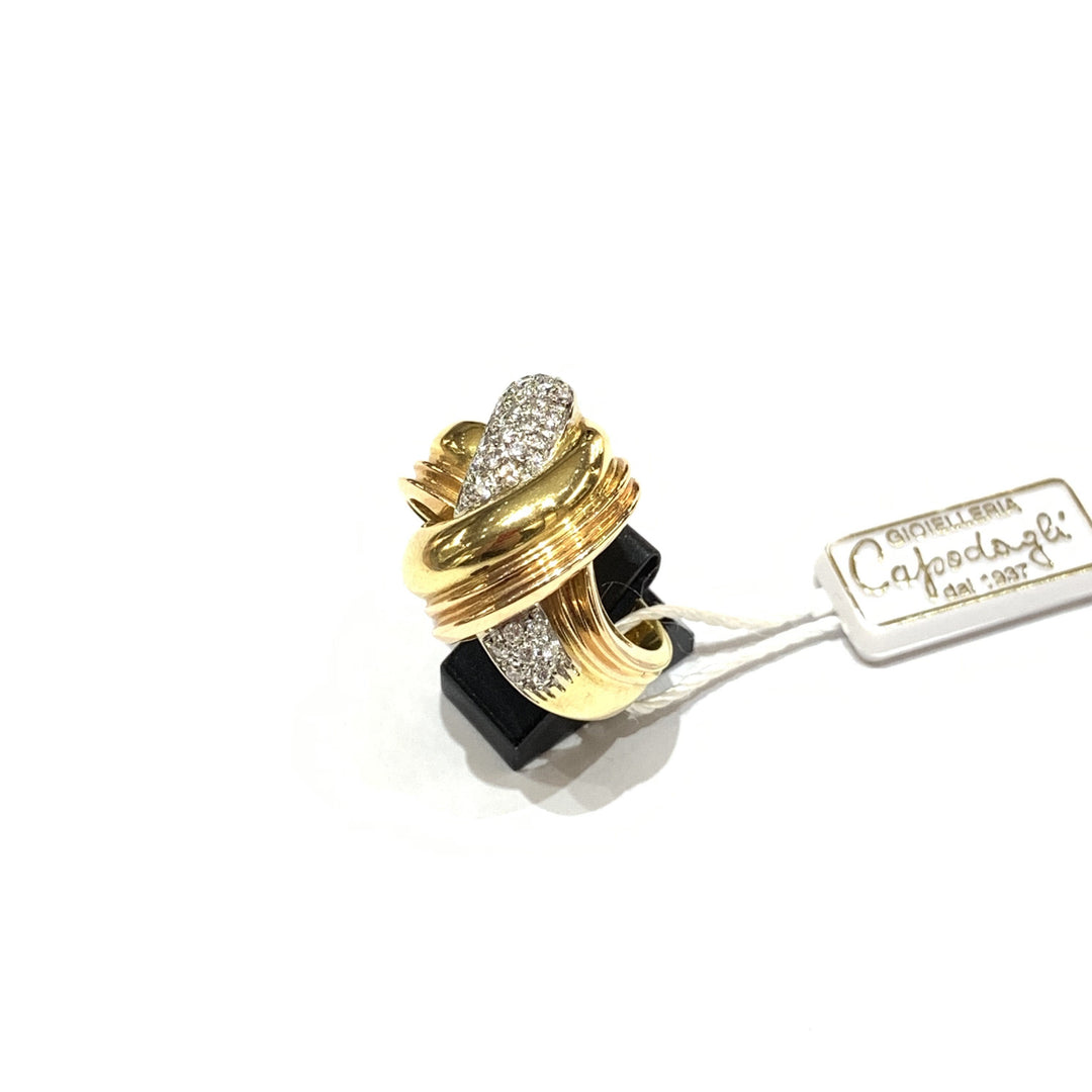 Capodagli anello oro bianco e rosa 18kt con pavé diamanti 0,45ct - Gioielleria Capodagli