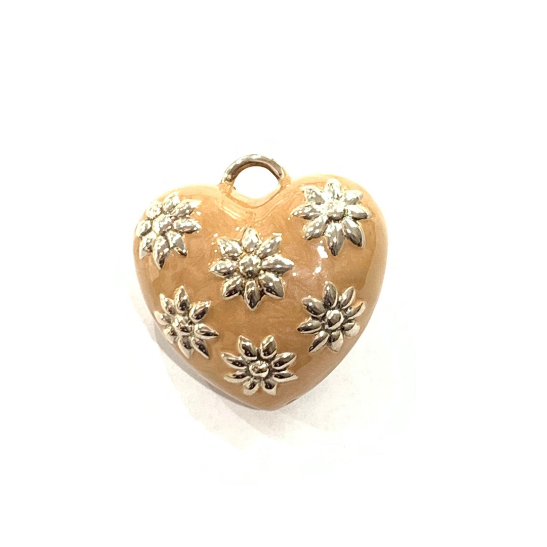 Capodagli charm cuore margherite grande argento 925 smalto beige CUORE-G-Be - Capodagli 1937