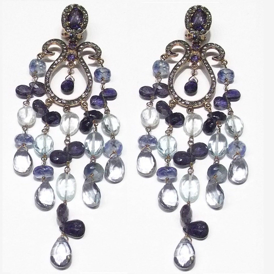 Crisor orecchini pendenti argento 925 finitura PVD oro rosa iolite acquamarina OR 04 - Capodagli 1937