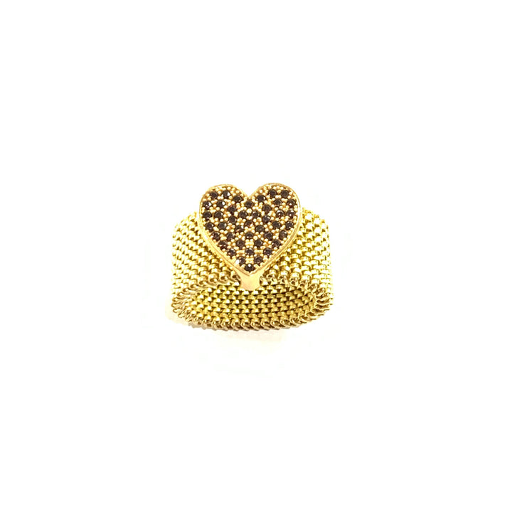 Кольцо Idandi Allure Сердце Серебро 925 Серебряная отделка PVD желтое золото кубический цирконий коричневый AN-СЕРДЦЕ-ZIRC