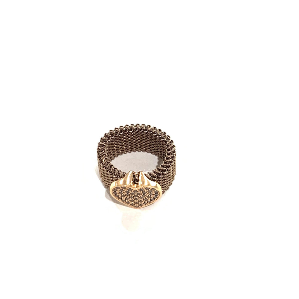 Idandi anello Allure Cuore acciaio finitura PVD marrone argento 925 finitura PVD oro rosa cubic zirconia brown AN-CUORE-ZIRC-ROSA - Capodagli 1937