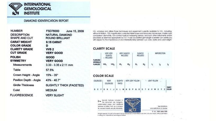 IGI diamante in blister certificato taglio brillante 0,15ct colore D purezza VVS 2 - Capodagli 1937