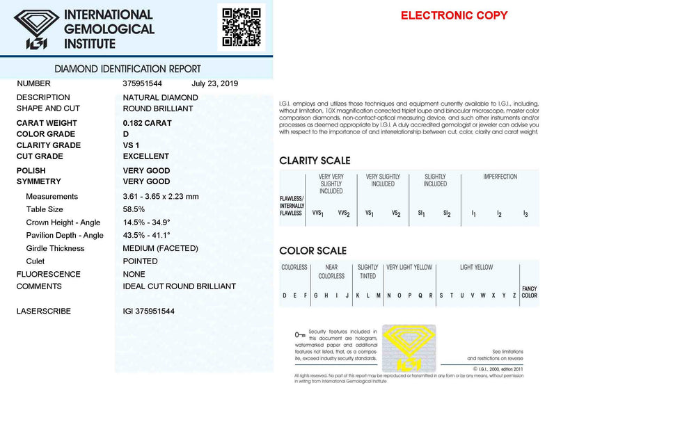IGI diamante in blister certificato taglio brillante 0,182ct colore D purezza VS 1 - Capodagli 1937